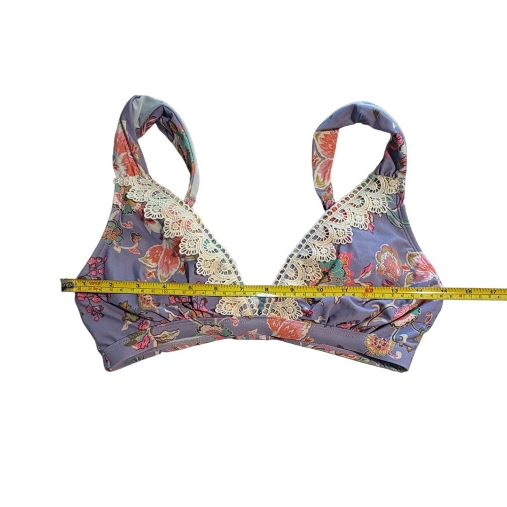 Purple Floral Paisley Crochet Lace Trim Two Piece Bikini Set Boho Swimwear Sz M - Picture 6 of 6
